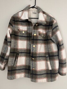 Joie Neutral Plaid Shacket in Cream, Green & Brown